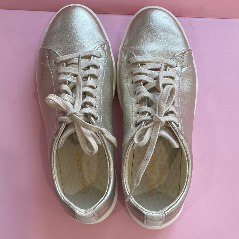 Cole Haan 7.5 Women's Metallic Champagne Leather Sneakers